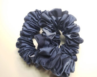 Hand-Painted Silk Scrunchie: Navy Blue Ombre Hair Tie