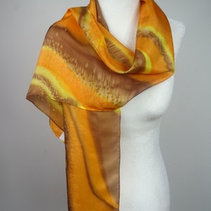 Hand Painted Orange, yellow and Caramel Silk Scarf