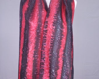 Hand Painted Red and Black Silk Scarf