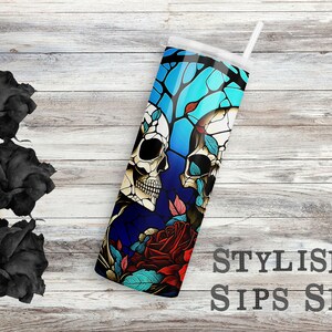 Stained glass lovers 20 oz skinny tumbler with straw and lid