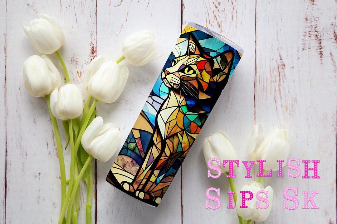 Stained Glass Cat 20 Oz Skinny Tumbler With Straw and Lid - Etsy