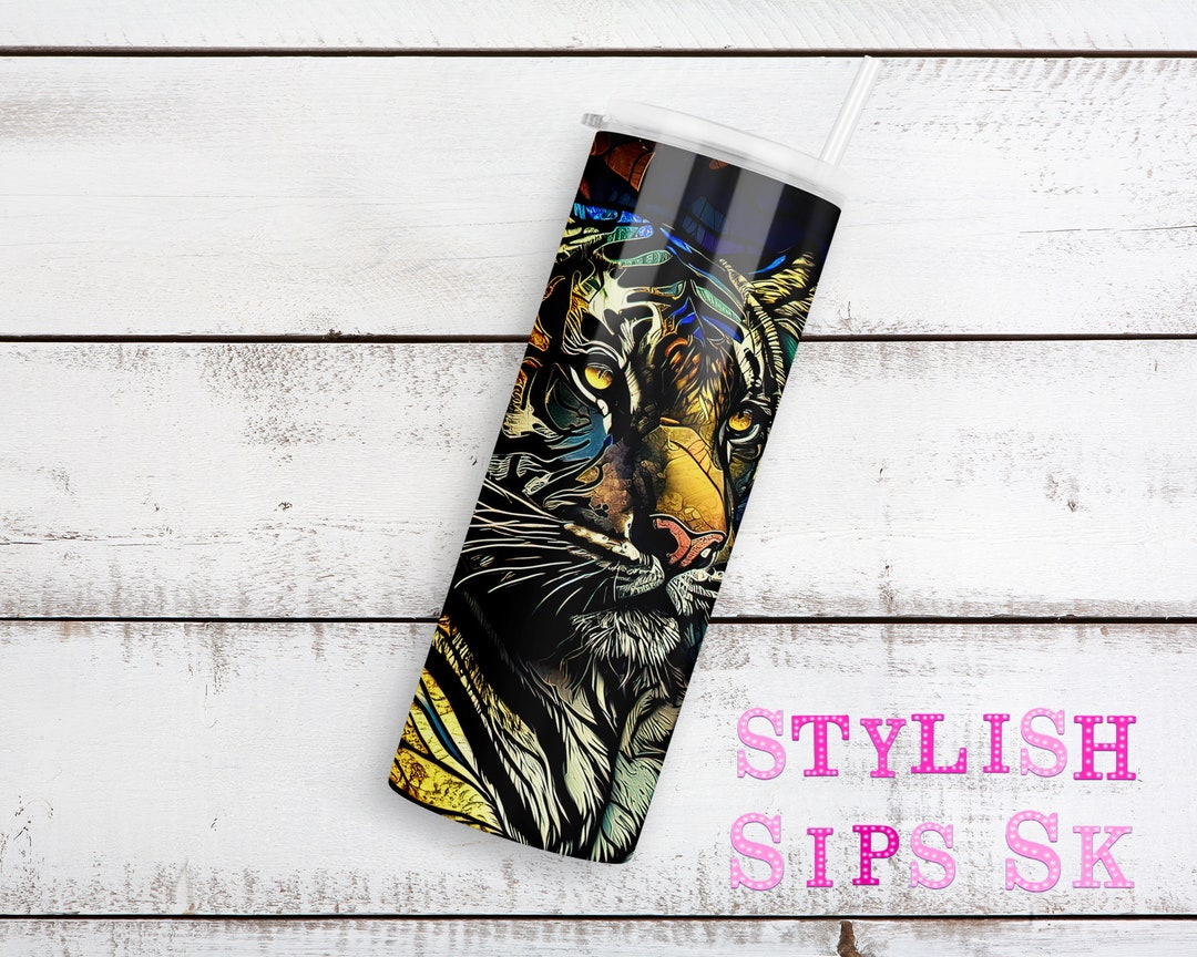 Stained Glass Tiger 20 Oz Skinny Tumbler With Straw and Lid - Etsy