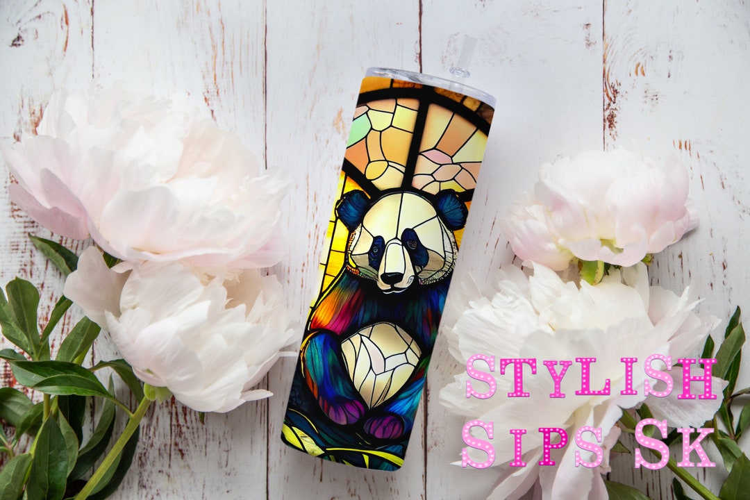 Stained Glass Panda 20 Oz Skinny Tumbler With Straw and Lid - Etsy