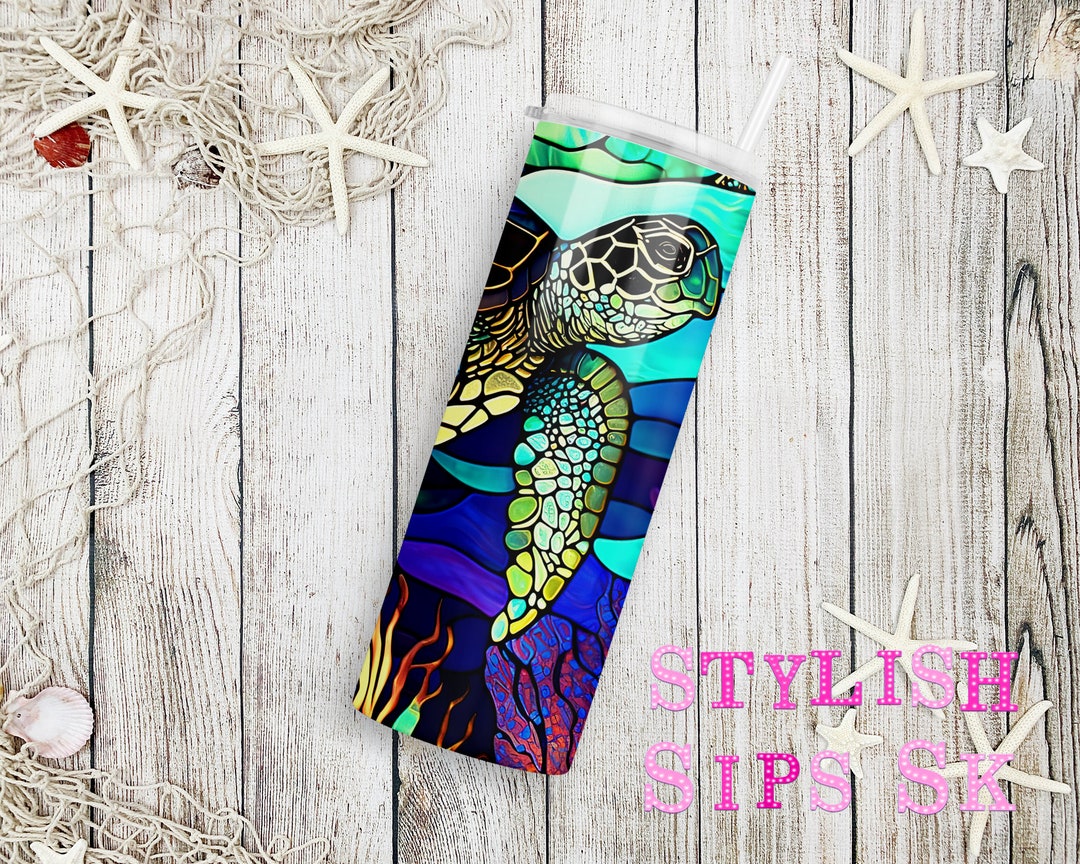 Stained Glass Sea Turtle 20 Oz Skinny Tumbler With Straw and Lid - Etsy