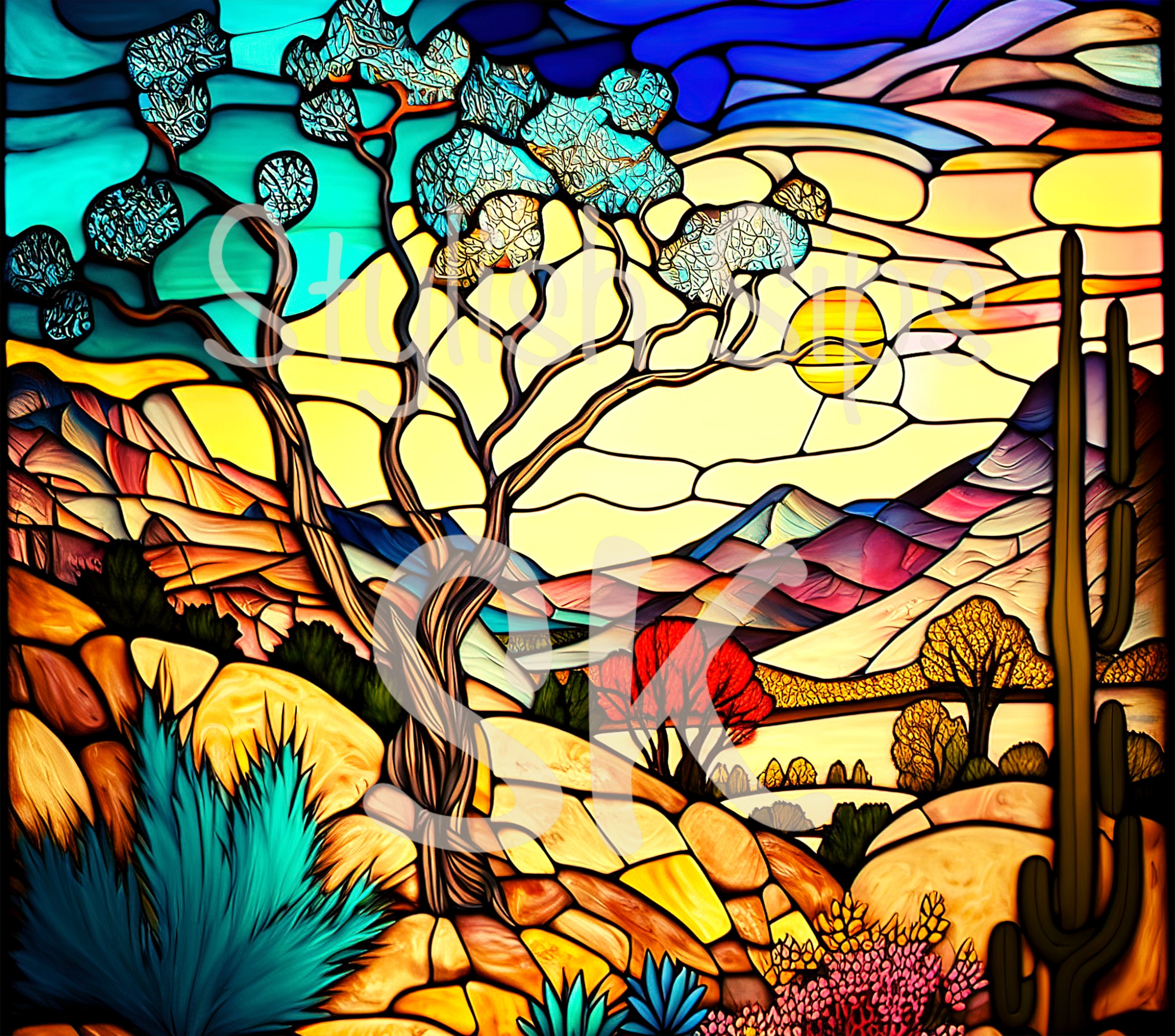 Stained Glass Desert Scene 20 Oz Skinny Tumbler With Straw and Lid - Etsy