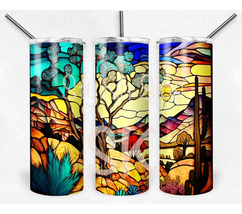 Stained Glass Desert Scene 20 Oz Skinny Tumbler With Straw and Lid - Etsy