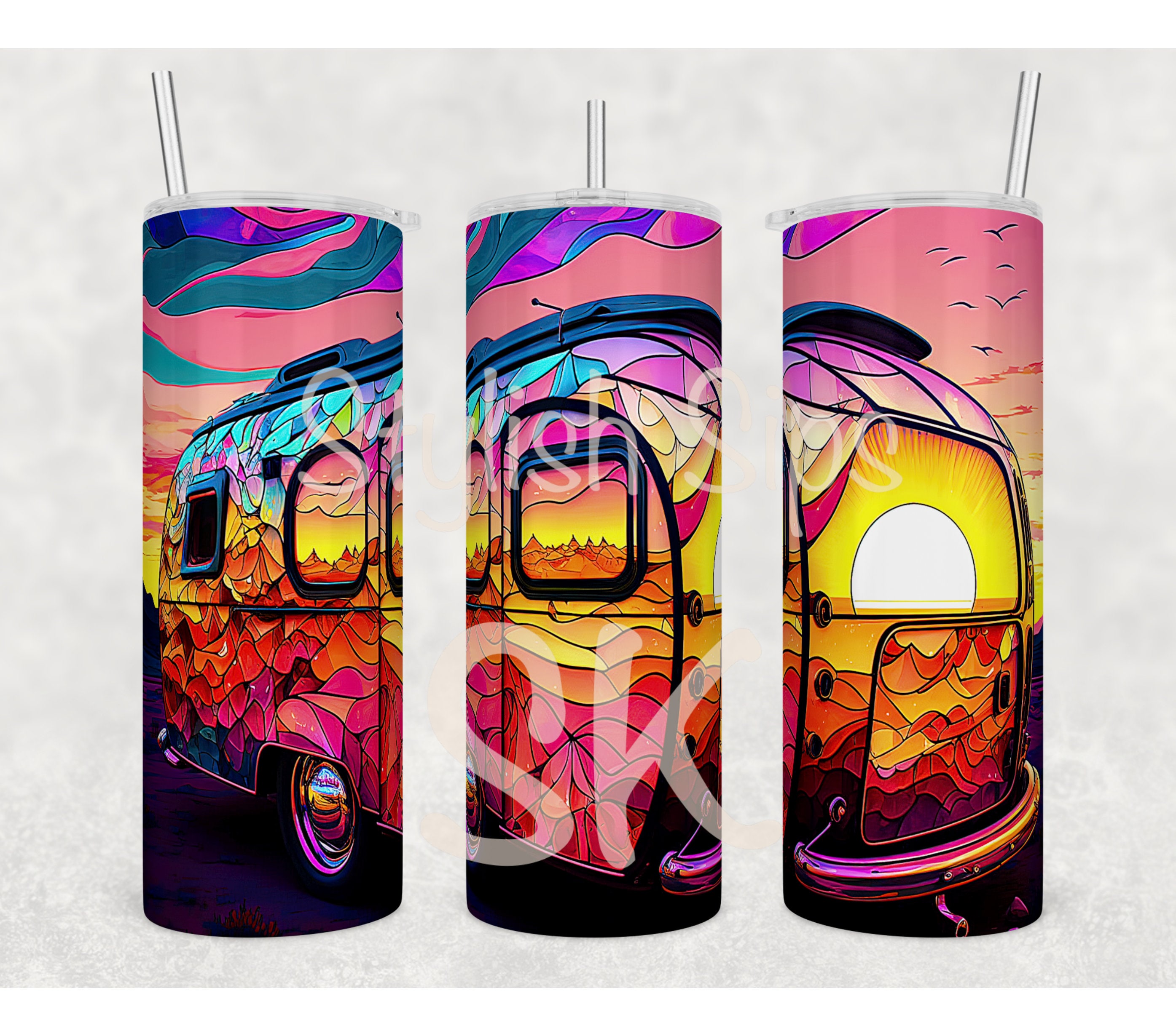 Stained Glass Camper 20 Oz Skinny Tumbler With Straw and Lid - Etsy