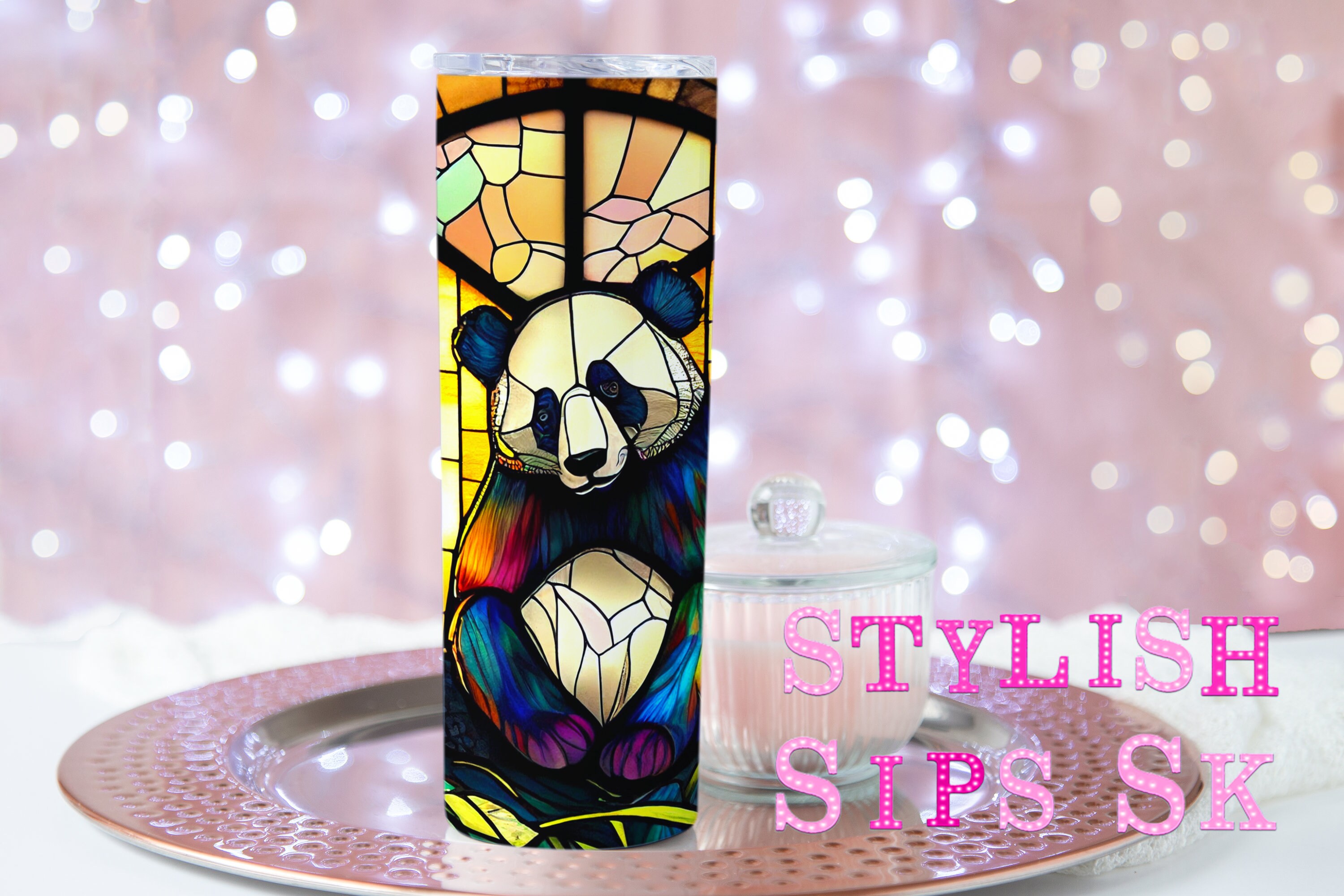 Stained Glass Panda 20 Oz Skinny Tumbler With Straw and Lid - Etsy