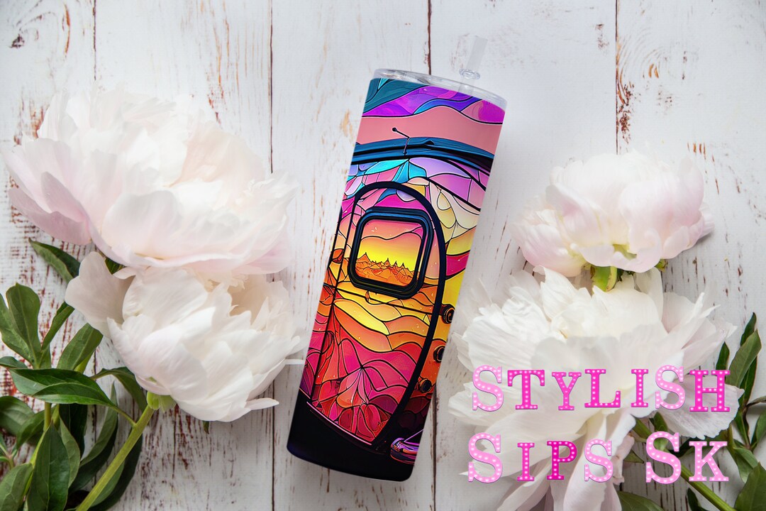 Stained Glass Camper 20 Oz Skinny Tumbler With Straw and Lid - Etsy