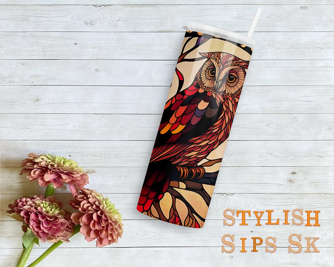 Stained Glass Owl 20 Oz Skinny Tumbler With Straw and Lid - Etsy