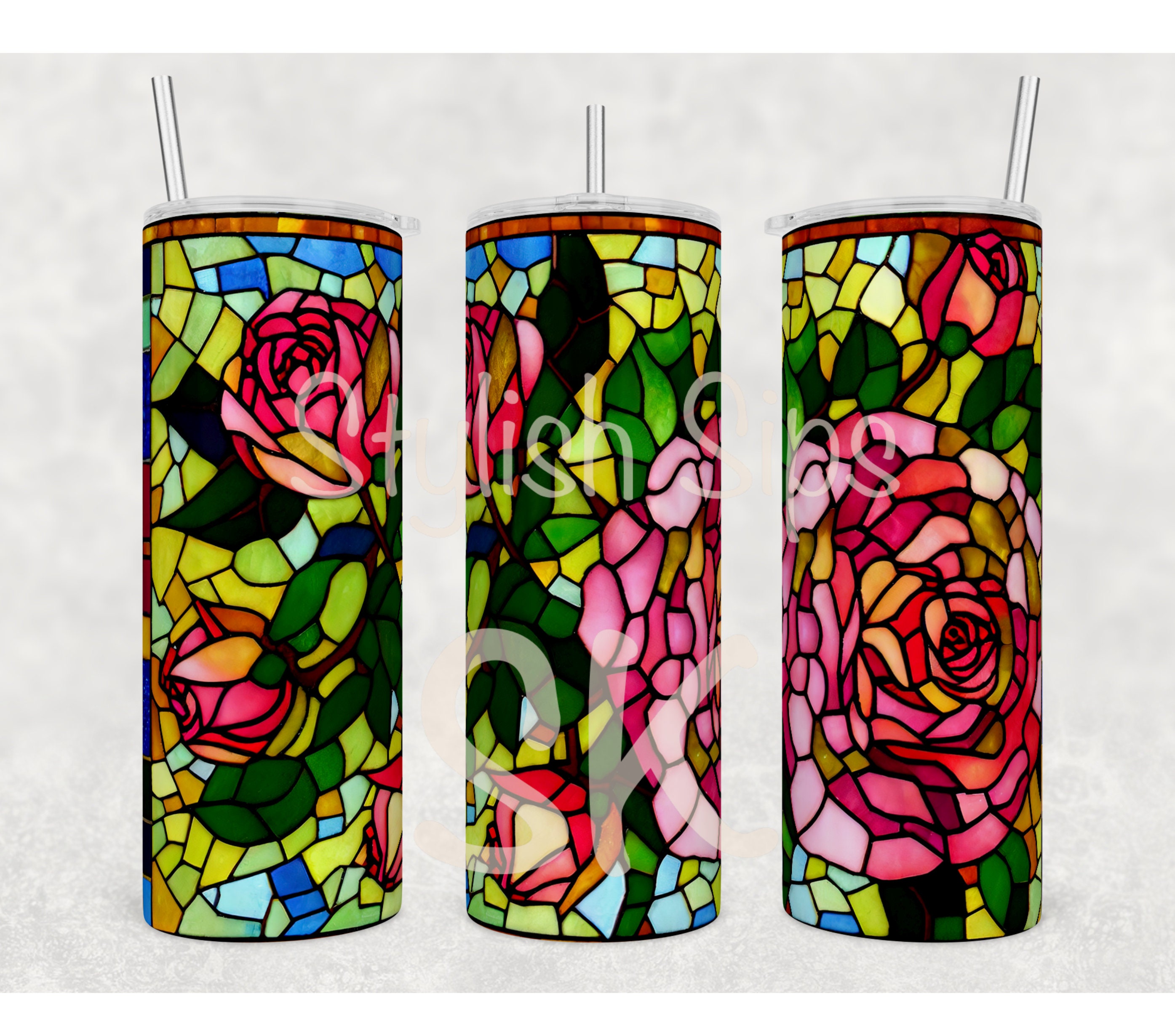 Stained Glass Roses 20 Oz Skinny Tumbler With Straw and Lid - Etsy