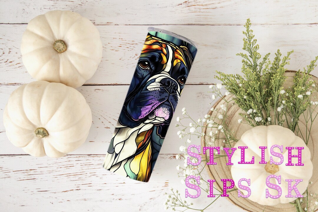 Stained Glass Boxer 20 Oz Skinny Tumbler With Straw and Lid - Etsy