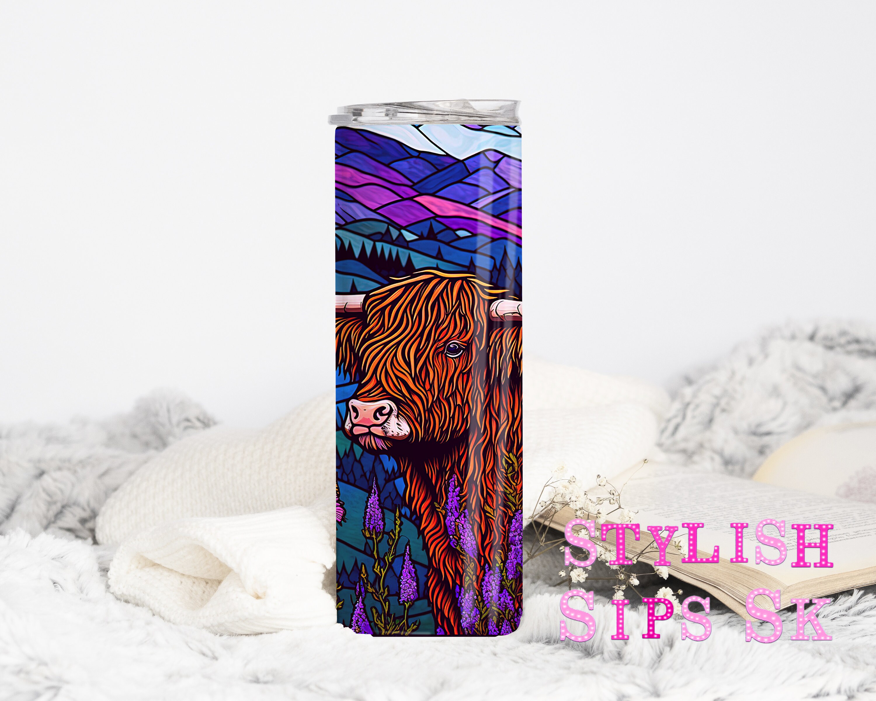 Stained Glass Highland Cow 20 Oz Skinny Tumbler With Straw and Lid - Etsy