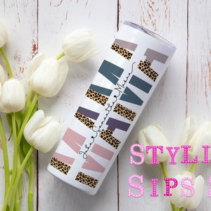 Personalized Mama 20 oz skinny tumbler with straw and lid