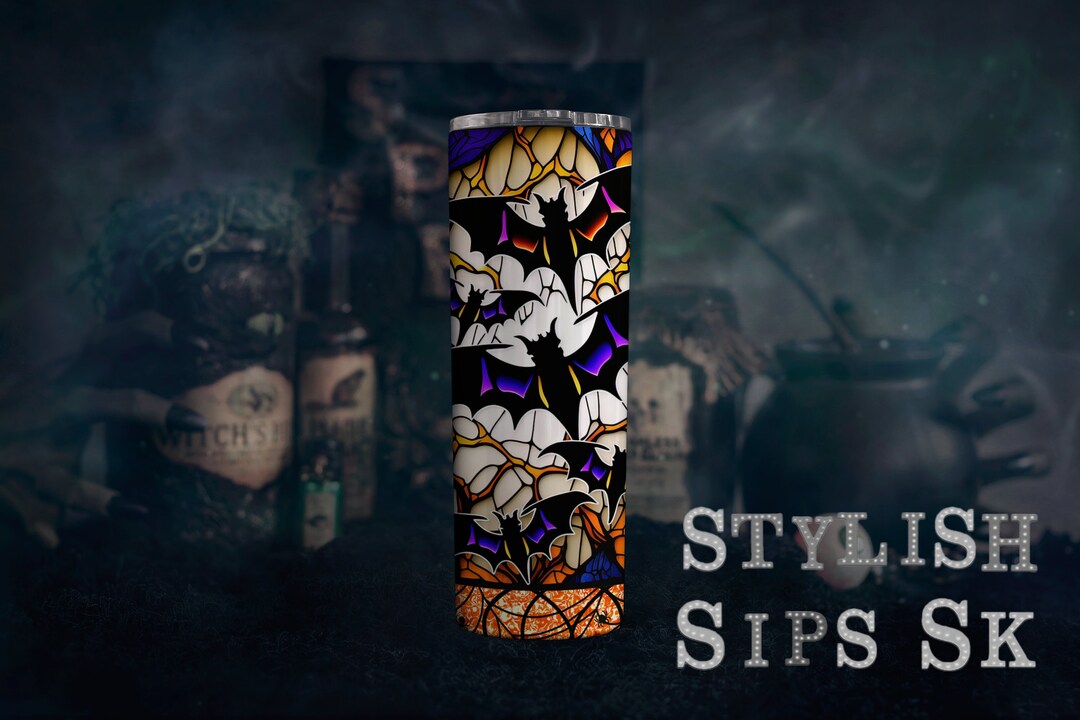 Stained Glass Bats 20 Oz Skinny Tumbler With Straw and Lid - Etsy