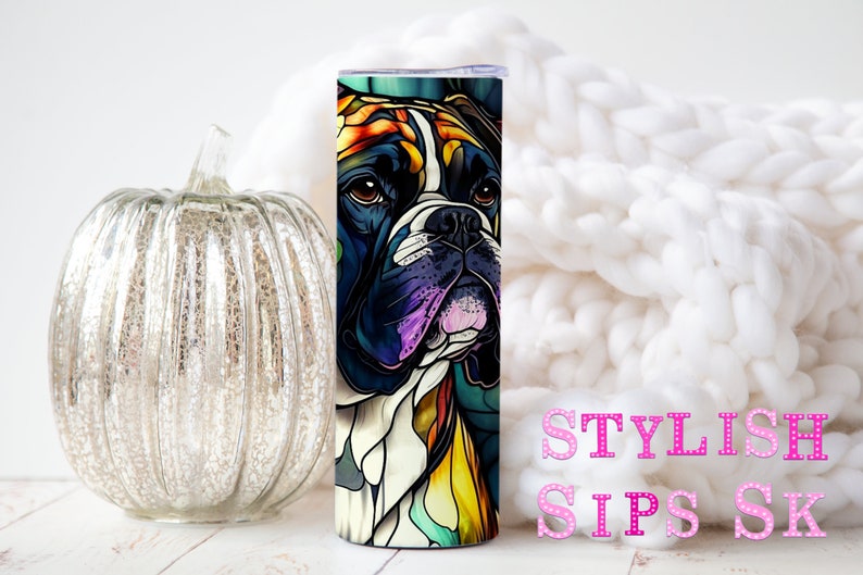 Stained Glass Boxer 20 Oz Skinny Tumbler With Straw and Lid - Etsy