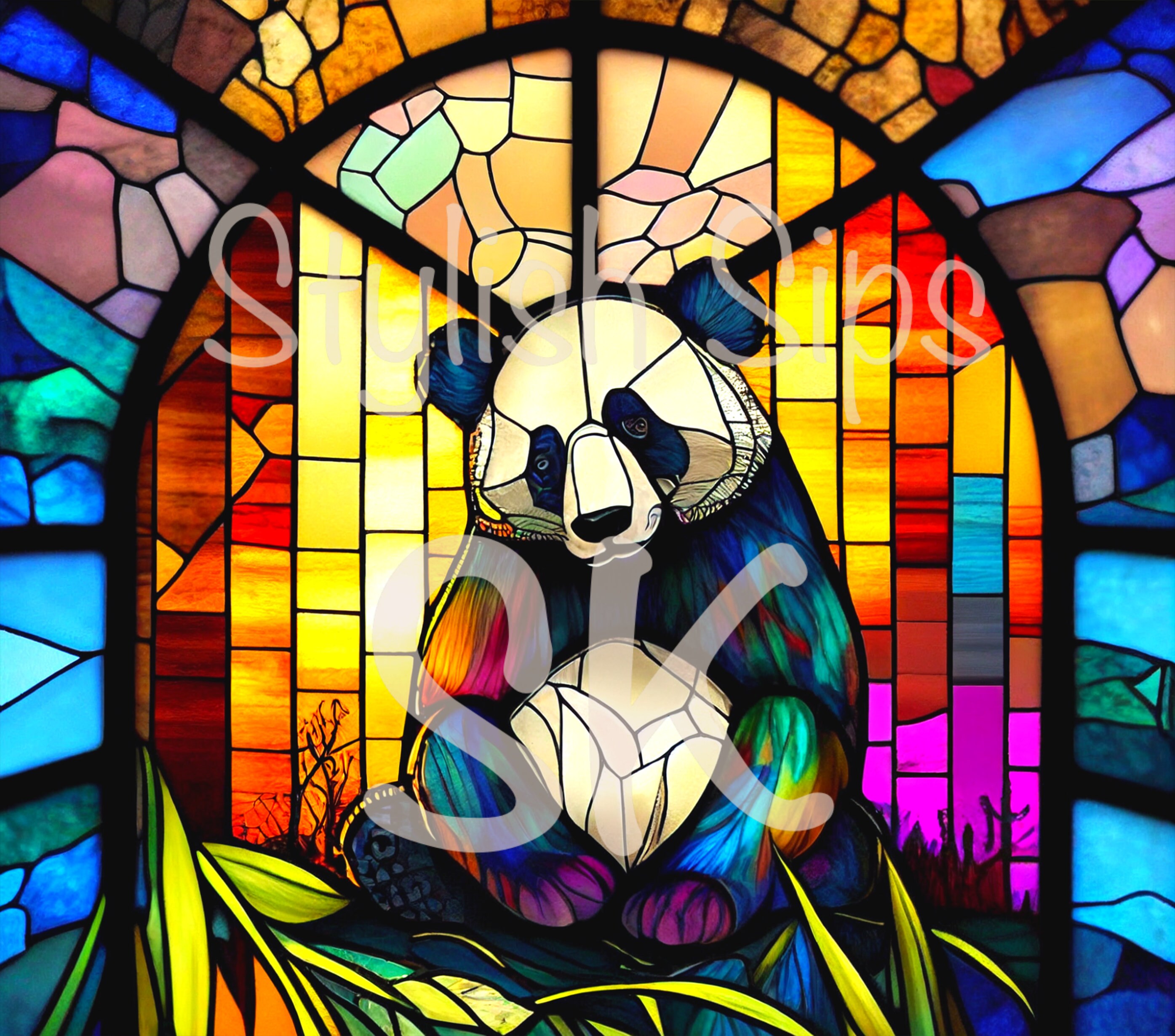 Stained Glass Panda 20 Oz Skinny Tumbler With Straw and Lid - Etsy