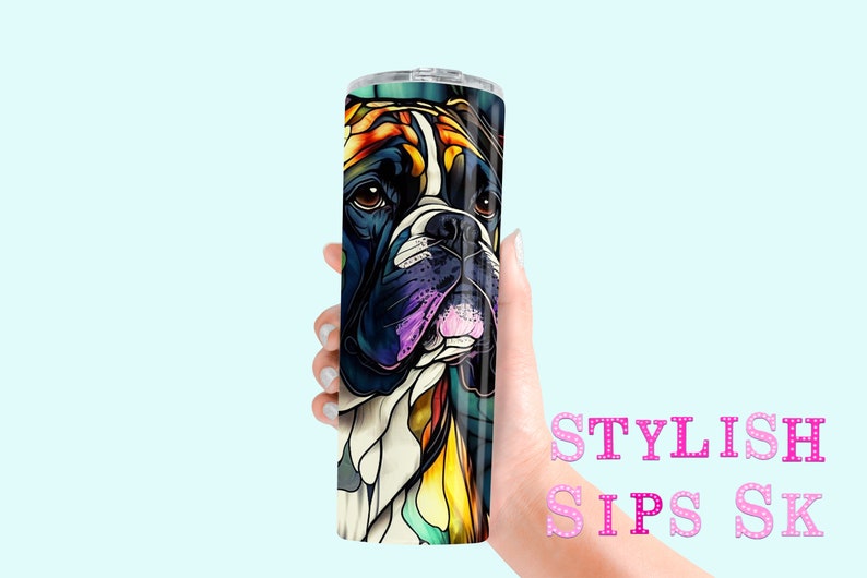 Stained Glass Boxer 20 Oz Skinny Tumbler With Straw and Lid - Etsy