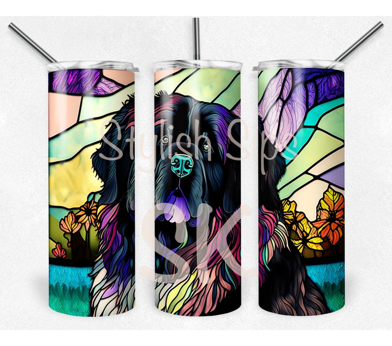 Stained Glass Newfoundland 20 Oz Skinny Tumbler With Straw and Lid - Etsy