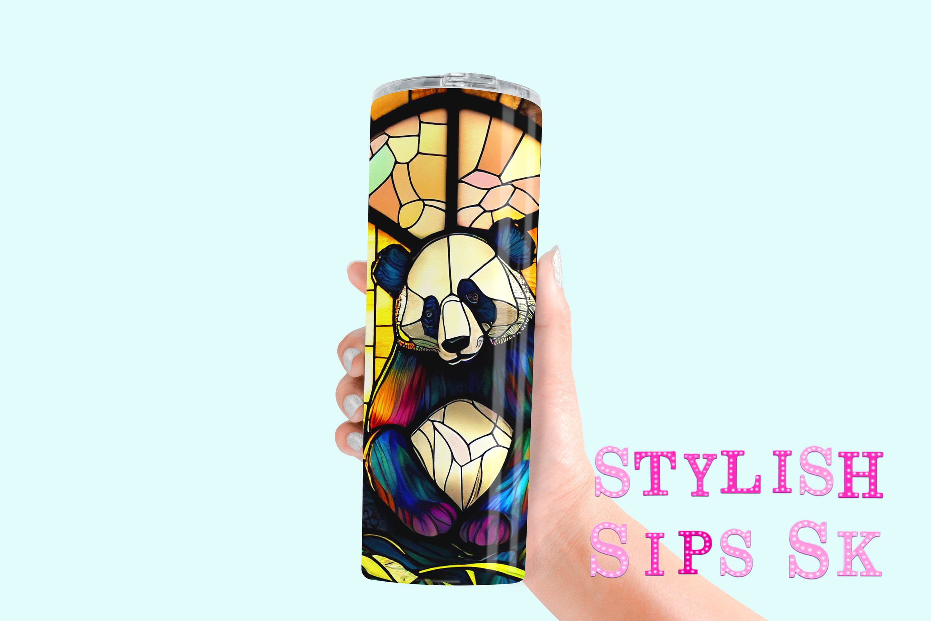 Stained Glass Panda 20 Oz Skinny Tumbler With Straw and Lid - Etsy