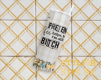 Retro housewife humor kawa 20 oz chudy kubek ze słomką i pokrywką