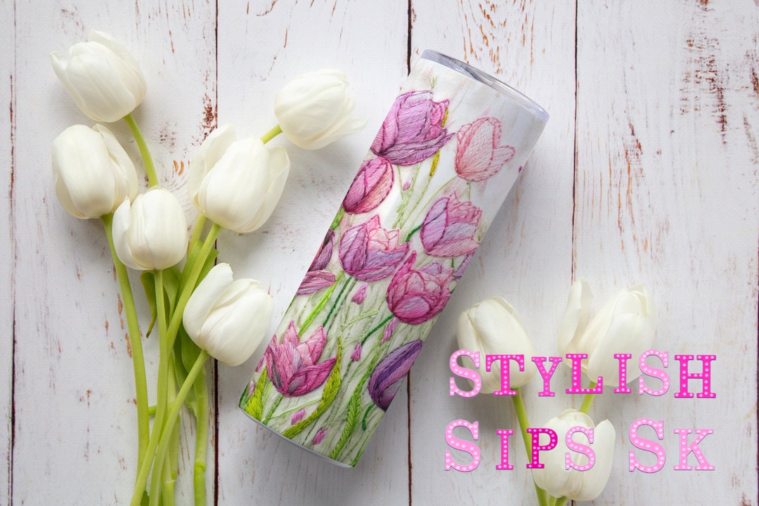 Embroidered Tulips 20 Oz Skinny Tumbler With Straw and Lid - Etsy