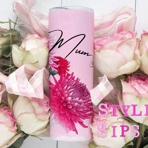 Personalized Mum 20 oz skinny tumbler with straw and lid