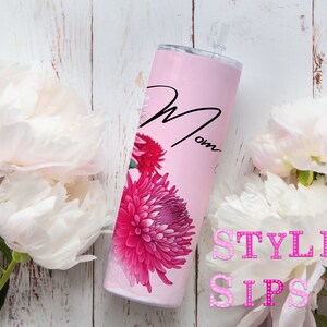 Personalized Mom 20 oz skinny tumbler with straw and lid