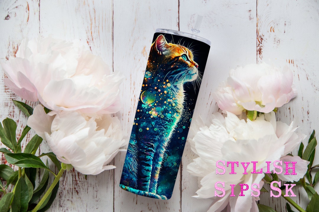 Alcohol Ink Cat 20 Oz Skinny Tumbler With Straw and Lid - Etsy