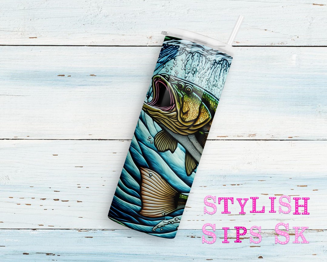 Stained Glass Bass 20 Oz Skinny Tumbler With Straw and Lid - Etsy