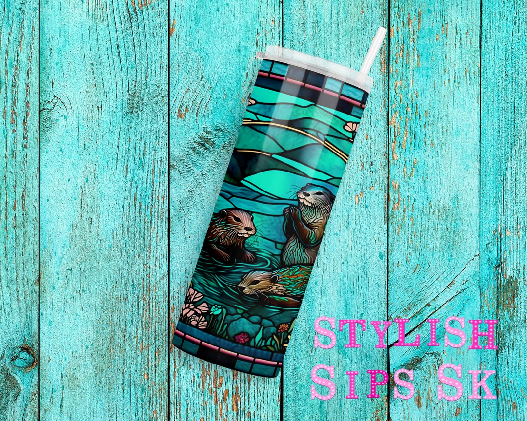 Stained Glass Otters 20 Oz Skinny Tumbler With Straw and Lid - Etsy