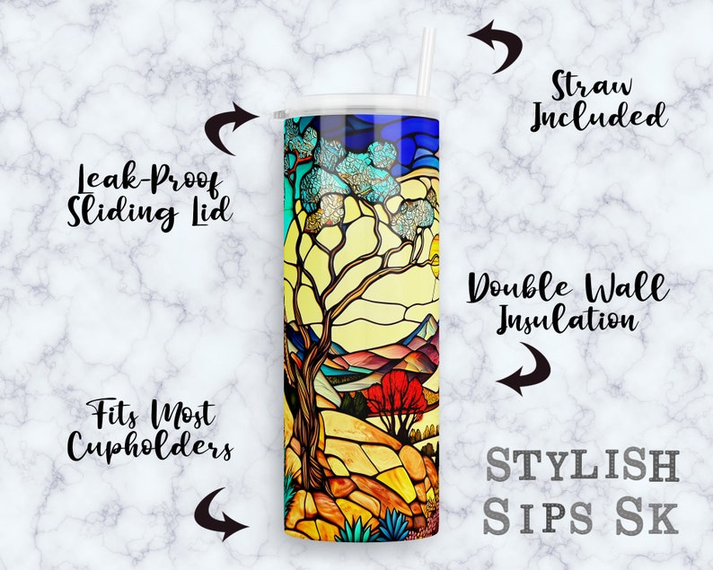 Stained Glass Desert Scene 20 Oz Skinny Tumbler With Straw and Lid - Etsy