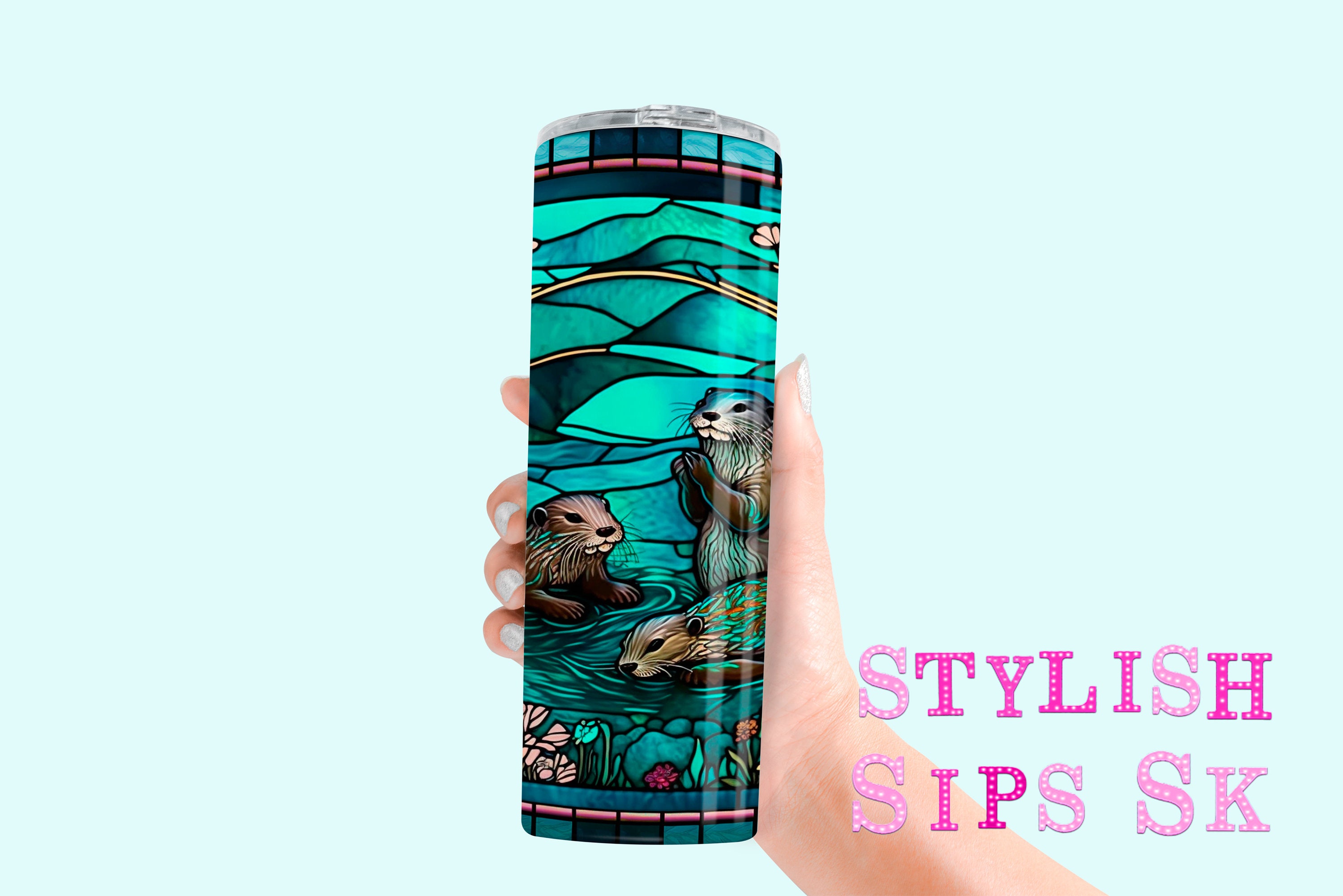 Stained Glass Otters 20 Oz Skinny Tumbler With Straw and Lid - Etsy