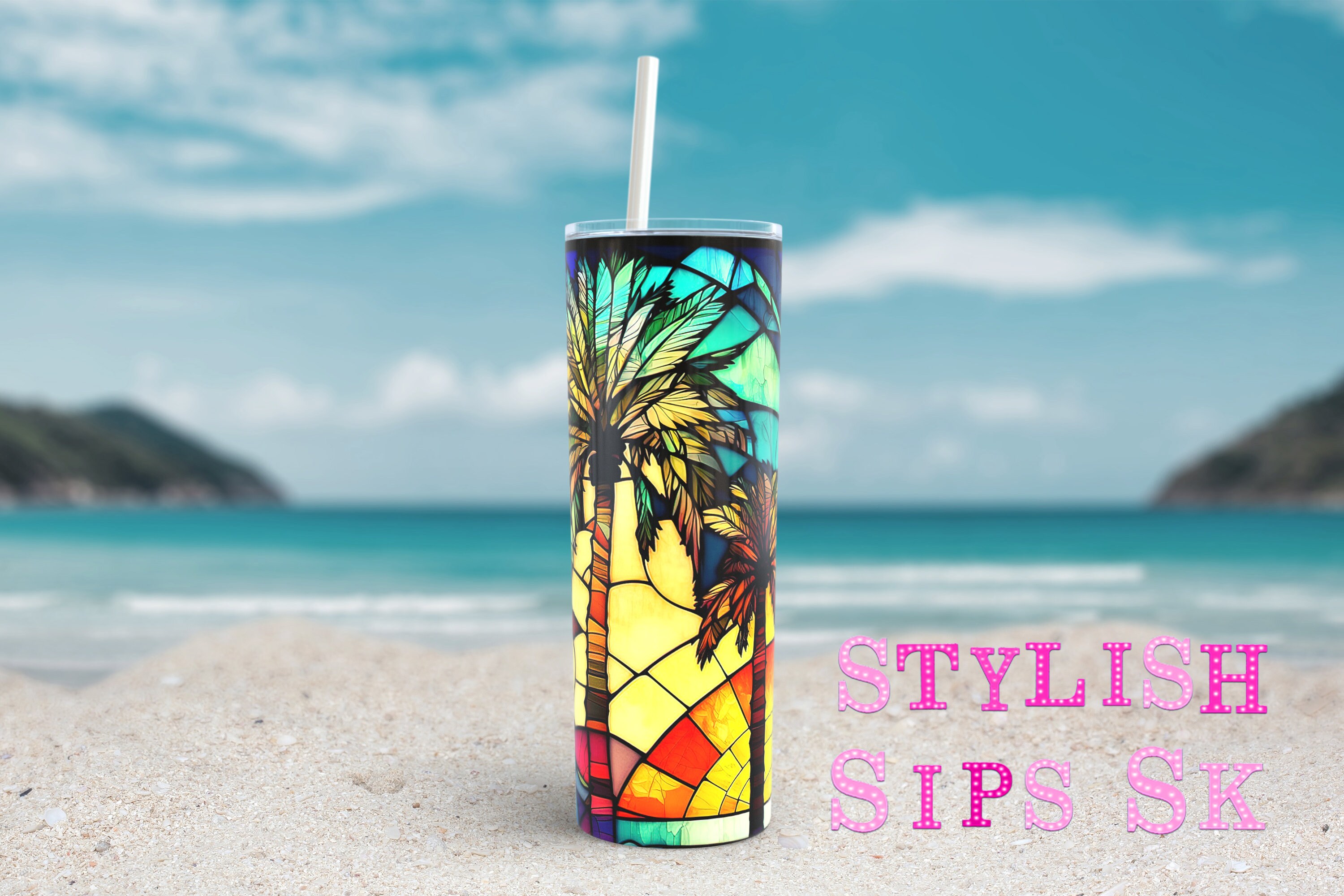 Stained Glass Palm Trees 20 Oz Skinny Tumbler With Straw and Lid - Etsy