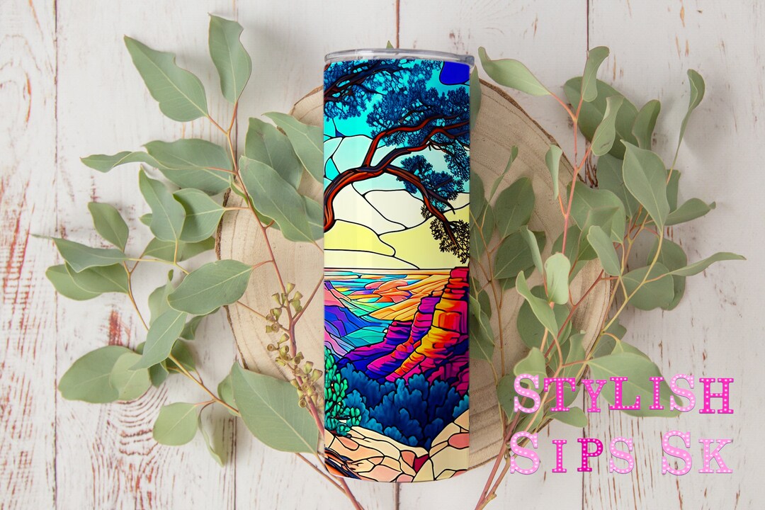 Stained Glass Canyon 20 Oz Skinny Tumbler With Straw and Lid - Etsy