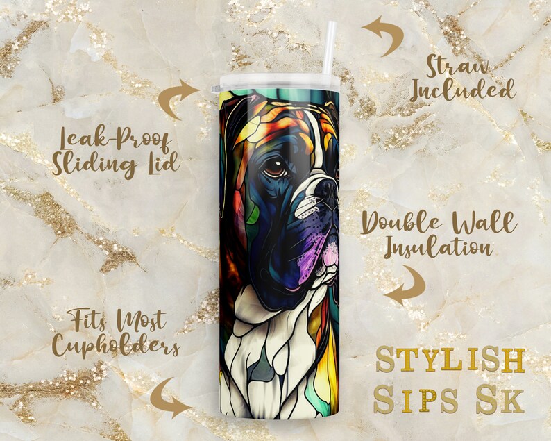 Stained Glass Boxer 20 Oz Skinny Tumbler With Straw and Lid - Etsy