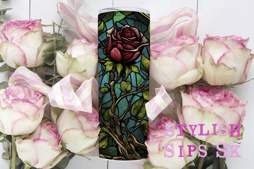 Stained Glass Rose 20 Oz Skinny Tumbler With Straw and Lid - Etsy