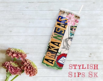 Arkansas 20 oz skinny tumbler with straw and lid