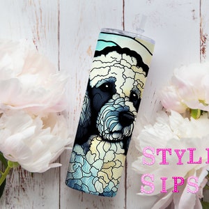 Stained glass poodle 20 oz skinny tumbler with straw and lid