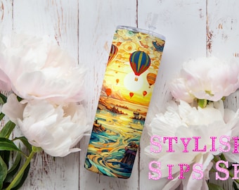 Hot air balloons 20 oz skinny tumbler with straw and lid