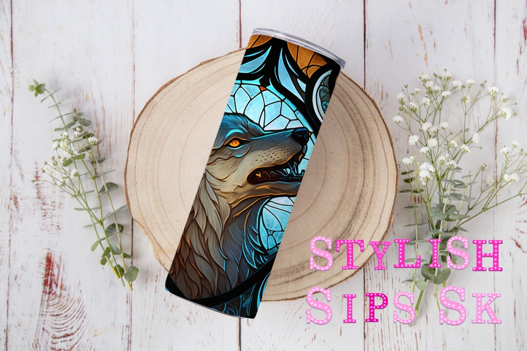Stained Glass Wolf 20 Oz Skinny Tumbler With Straw and Lid - Etsy