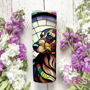 Stained glass dachshund 20 oz skinny tumbler with straw and lid