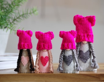 Nordic Gnome  Pussy Hat  - MINI or MIDI , Scandinavian Gnome , Pink Hat , Cat Ears , Womens March
