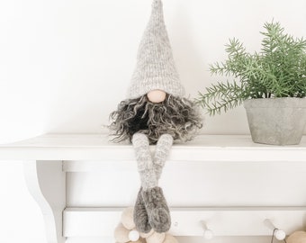 Gray Nordic Gnome®  with legs -  Curly beard