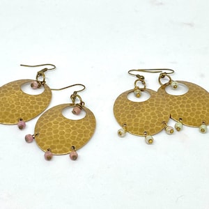 Bohemian Hammered Brass Dangle Earrings with Beads - Handcrafted Jewellery Gift for Women