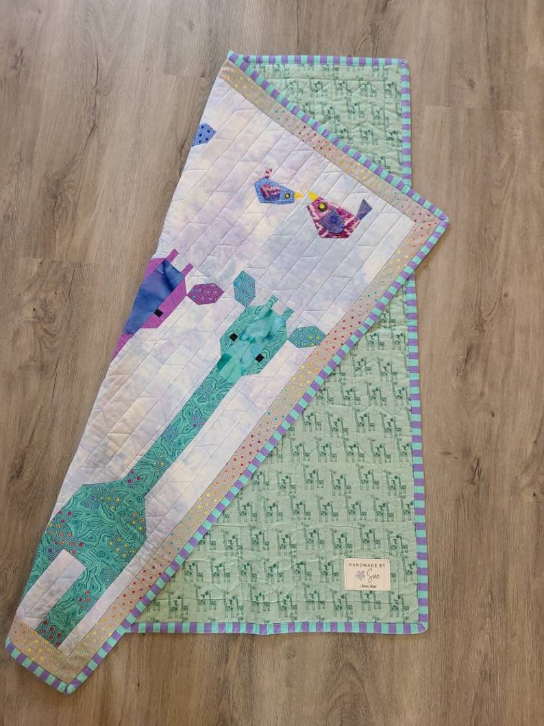 Tula Pink Handmade Baby Quilt Custom Embroidered Giraffes Etsy