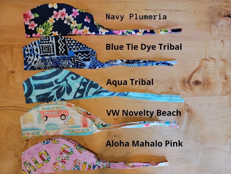 Hawaiian Tribal Scrub Cap with Buttons Surgical Cap LIMITED QUANTITIES NEW Fabrics image 5