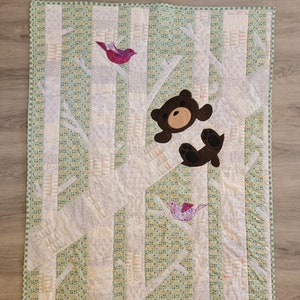 Baby Bear woodlands handmade nursery baby Quilt