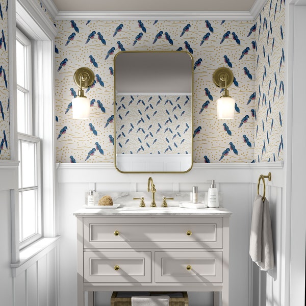 Bathroom Wallpaper Birds - Etsy