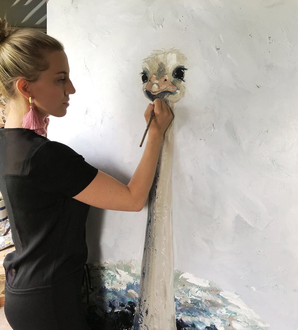 Rhea | Framed Ostrich Painting | Bird Art | - Etsy